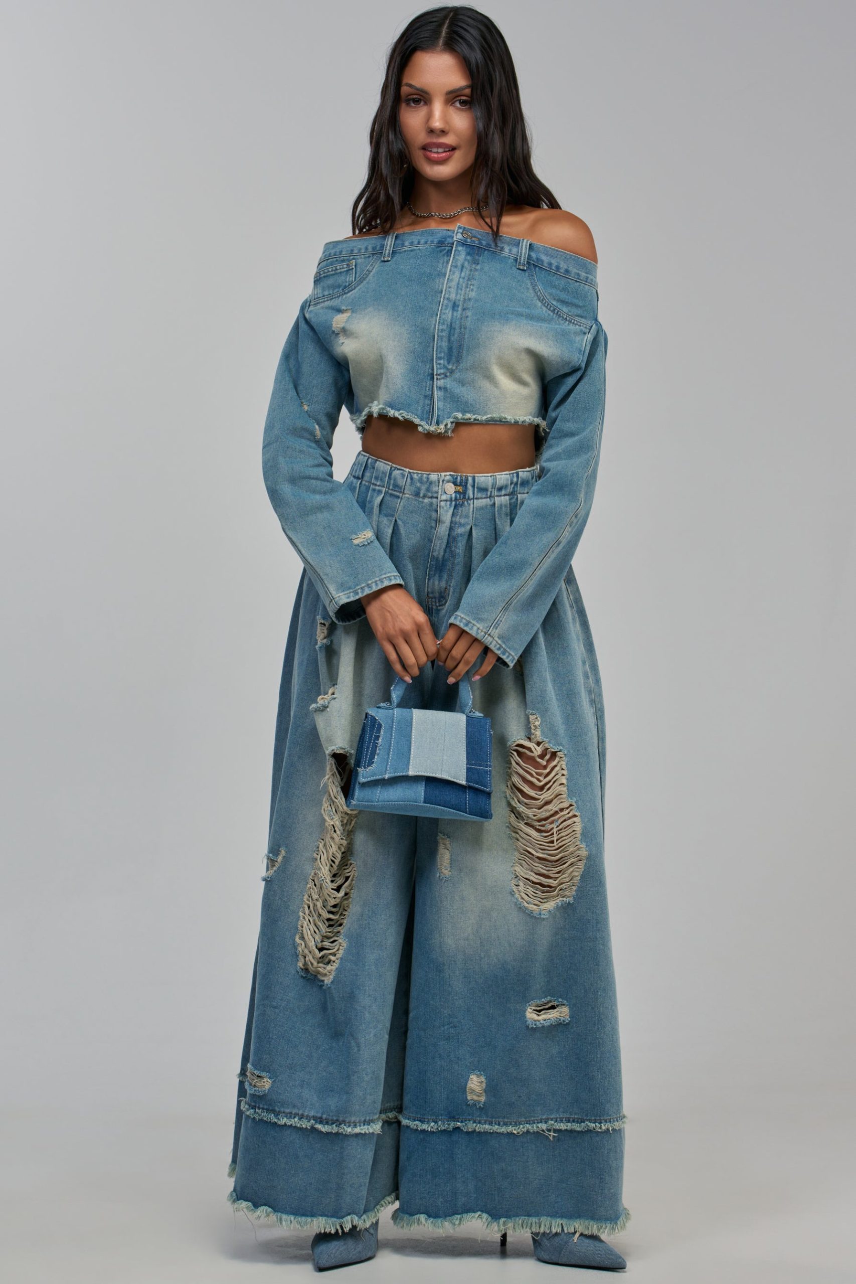 WIDE LEG DENIM IN MEDIUM BLUE DENIM - Image 6