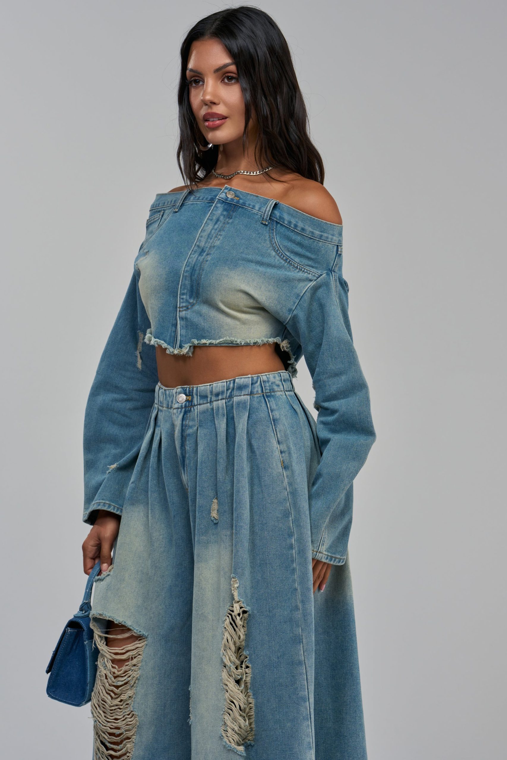 DENIM BLOUSE IN MEDIUM BLUE DENIM - Image 11