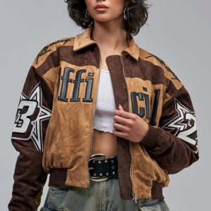 TRIED N TRUE VARSITY BOMBER IN FAUX SUEDE