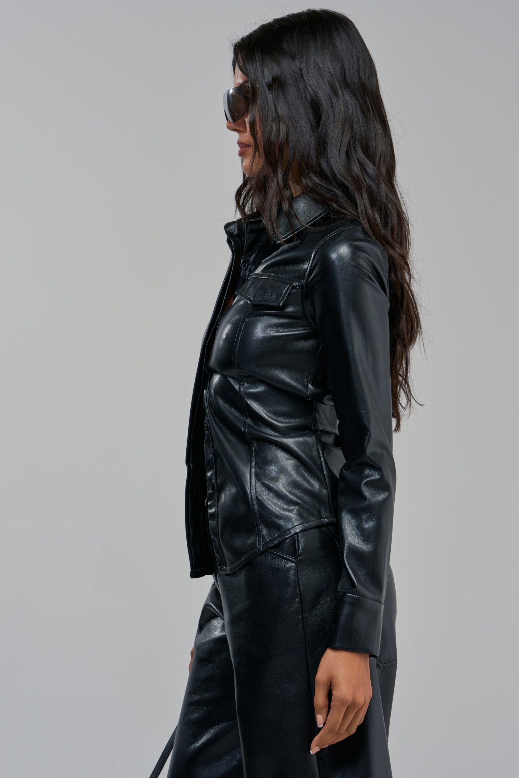 COME BACK TO ME FAUX LEATHER BUTTON DOWN - Image 10
