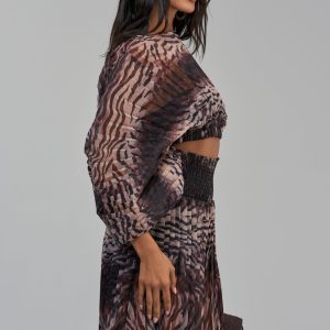 ANIMAL PRINT PLEATED BLOUSE