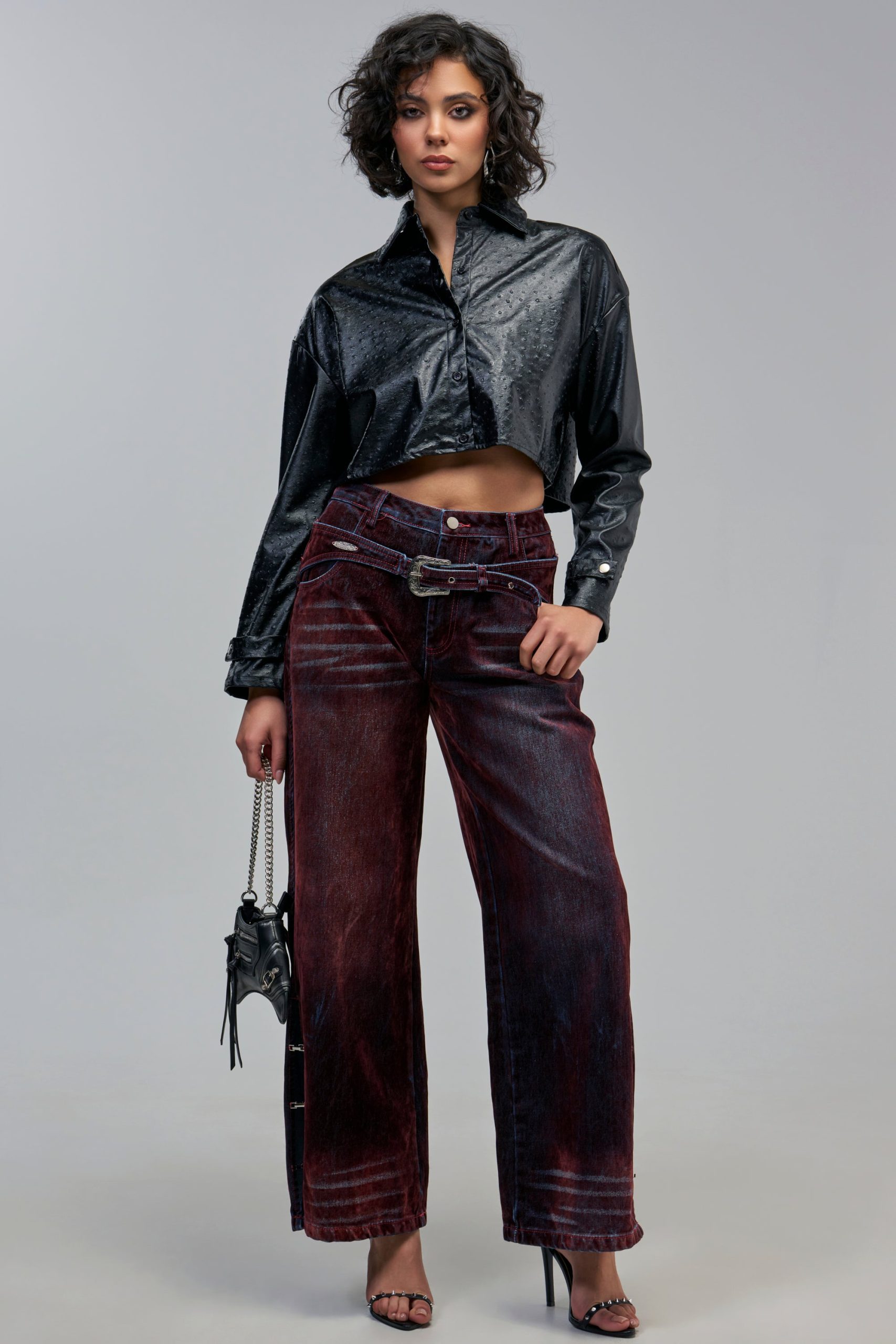 TOO GOOD FOR YOU FAUX OSTRICH LEATHER BUTTON DOWN - Image 4