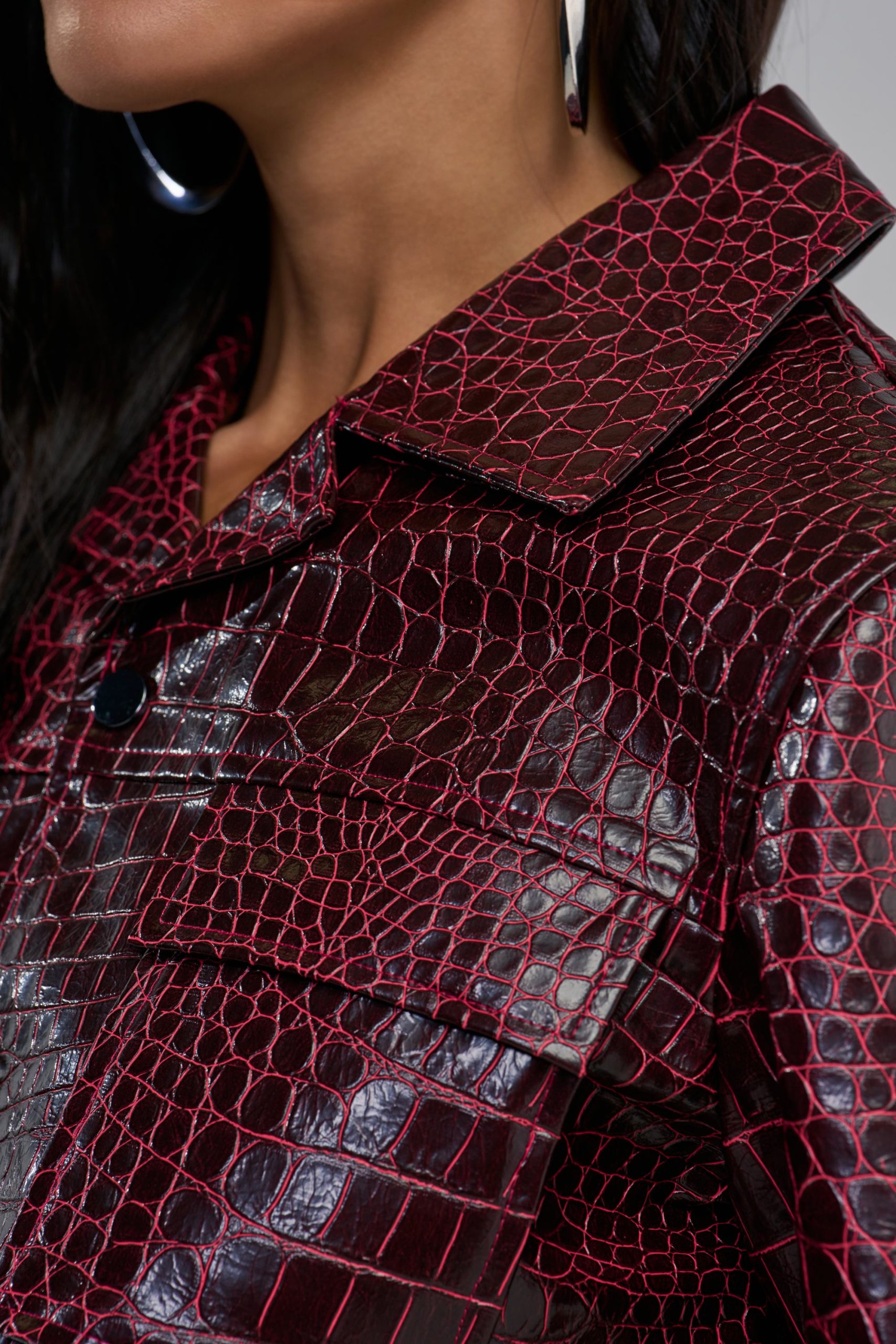 BORDEAUX CROC UTILITY CROP BUTTON DOWN - Image 10
