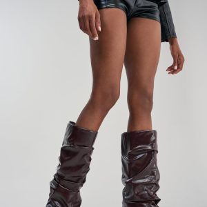ZYLLA MAHOGANY WEDGE KNEE HIGH BOOT