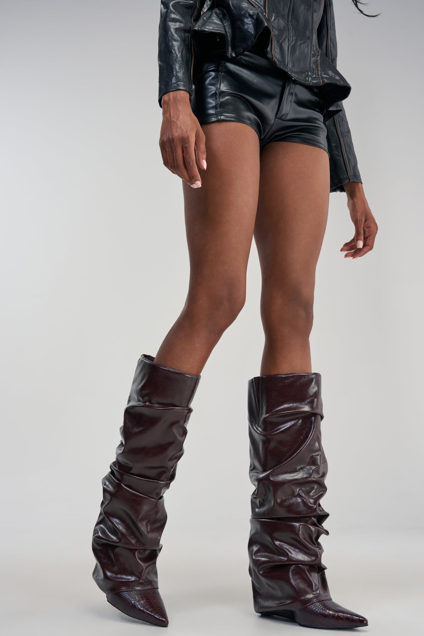 ZYLLA MAHOGANY WEDGE KNEE HIGH BOOT