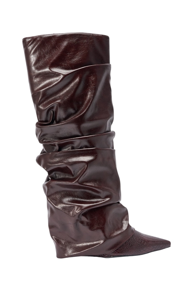 ZYLLA MAHOGANY WEDGE KNEE HIGH BOOT - Image 3