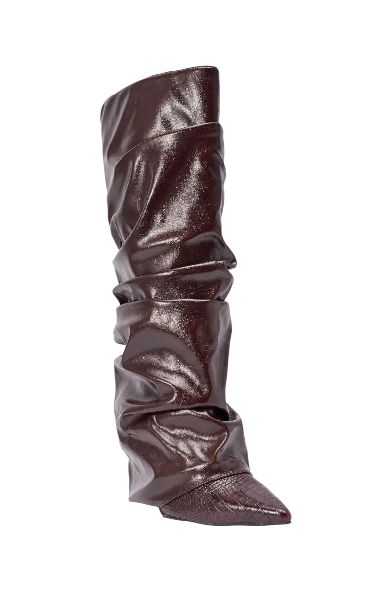 ZYLLA MAHOGANY WEDGE KNEE HIGH BOOT - Image 2