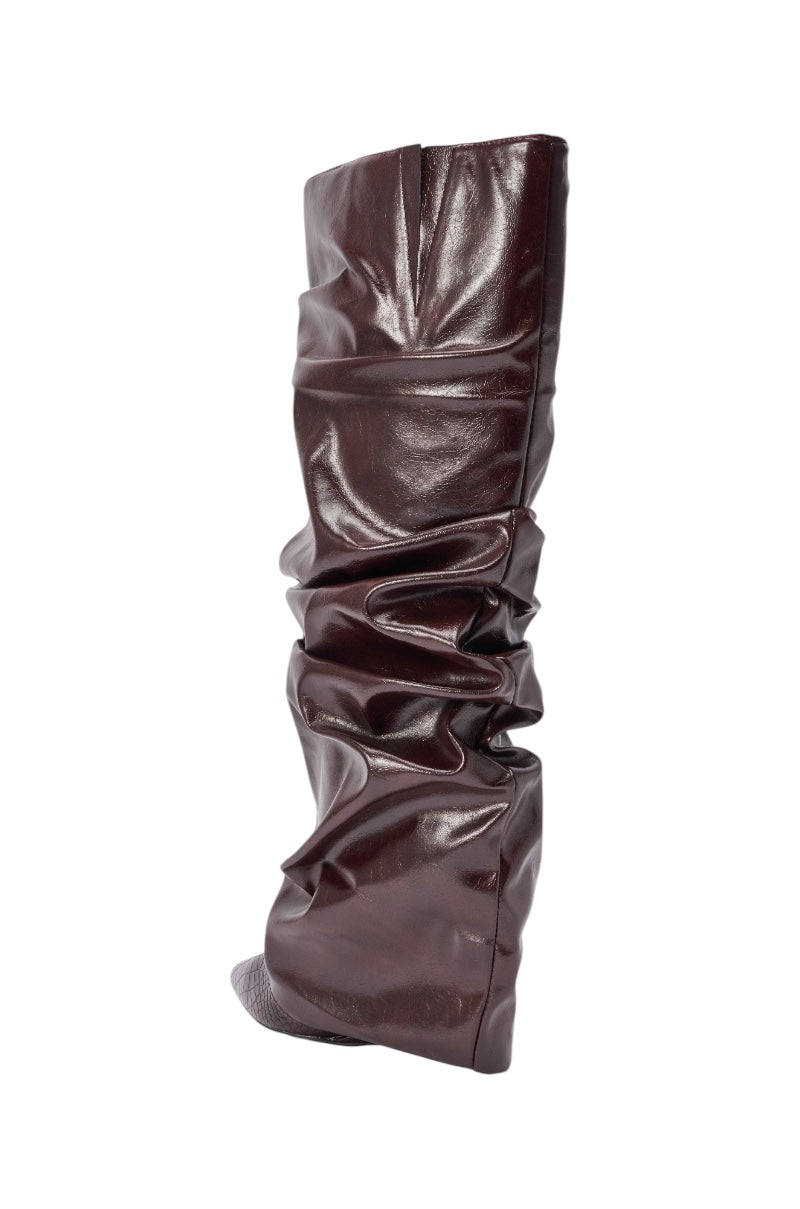 ZYLLA MAHOGANY WEDGE KNEE HIGH BOOT - Image 5